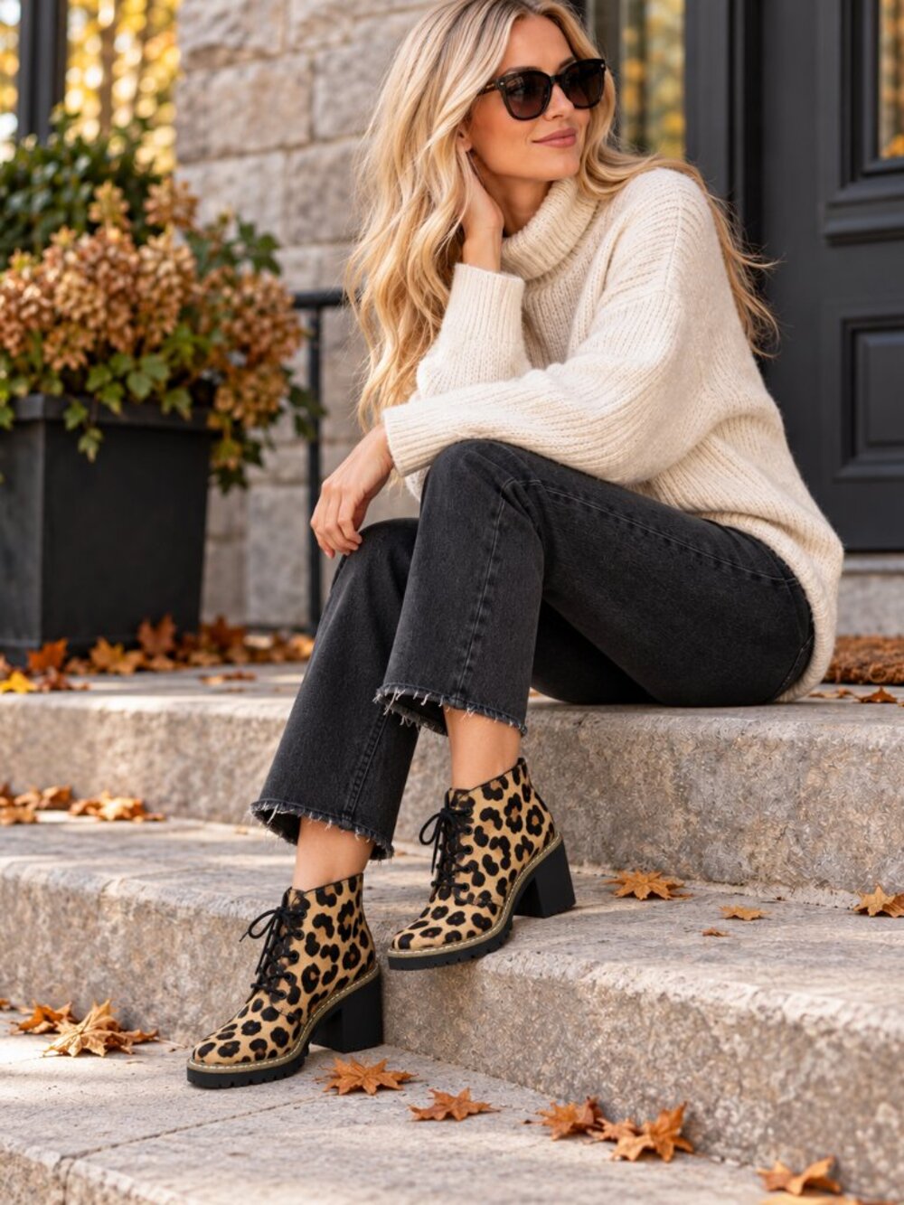 TopShop Chunky Heel Boots NWOT  Calf Hair Leopard Brown Black Booties Size 37